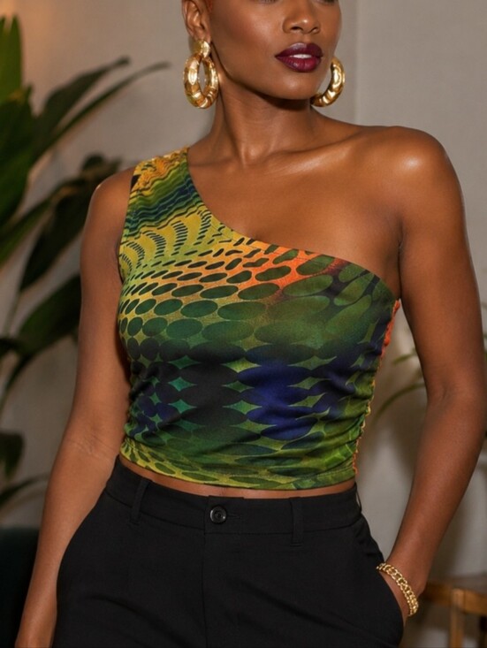 Fashion Nova Tops - Fashion Nova Asymmetrical Multicolor Top